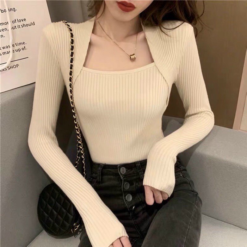 Áo Len Body Tay Dài Cổ Vuông 3 Màu Sexy, Áo Len Dáng Ôm Có Ảnh Thật Kèm Video