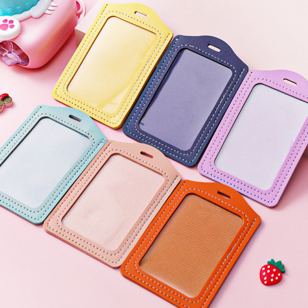 Dây đeo thẻ học sinh sinh viên Bao đựng thẻ văn phòng bằng da PU chống thấm nước phong cách Hàn Quốc