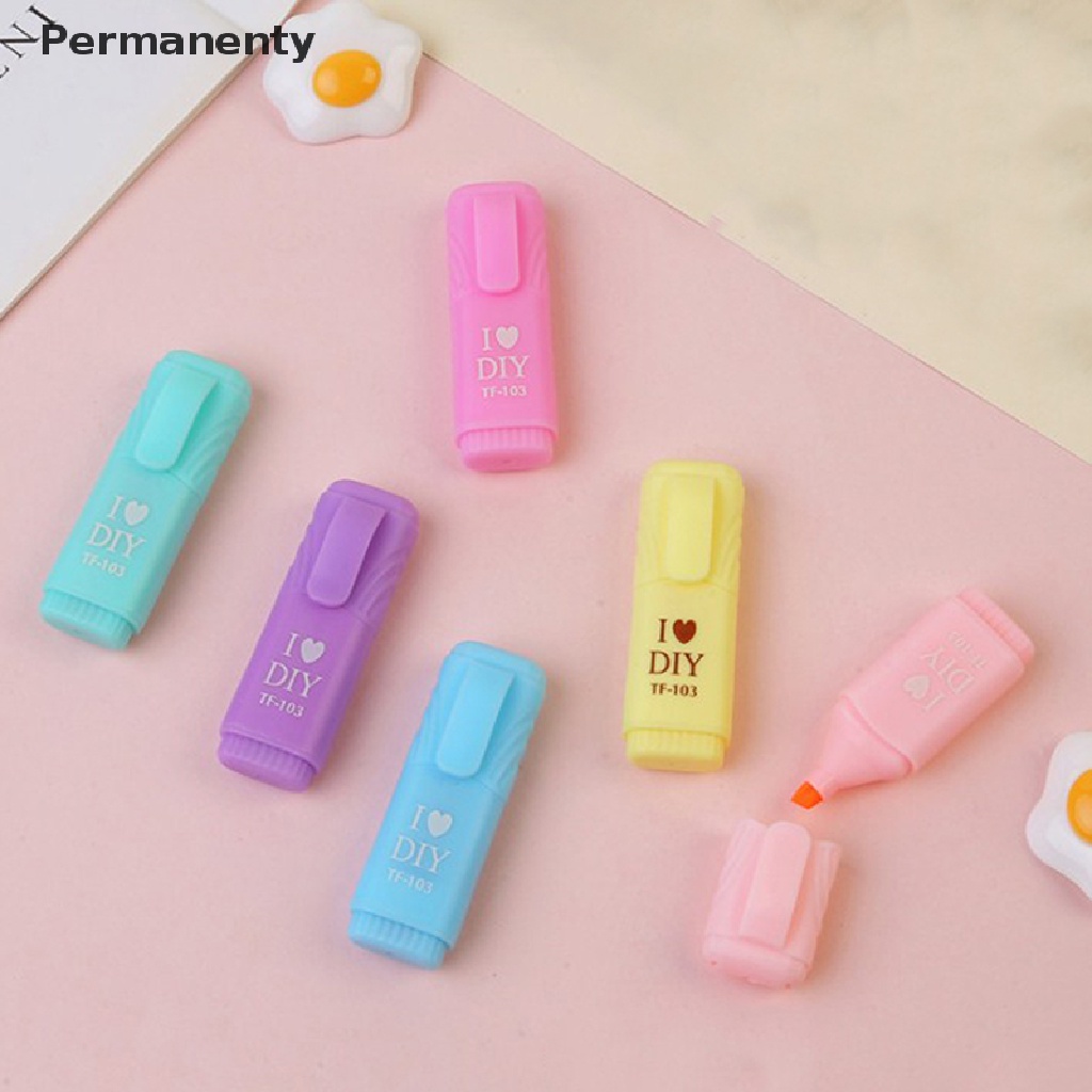 Bộ 6 Bút Lông Đánh Dấu Hình Mèo Hoạt Hình Mini Dễ Thương Dành Cho Học Sinh Trung Học / Văn Phòng