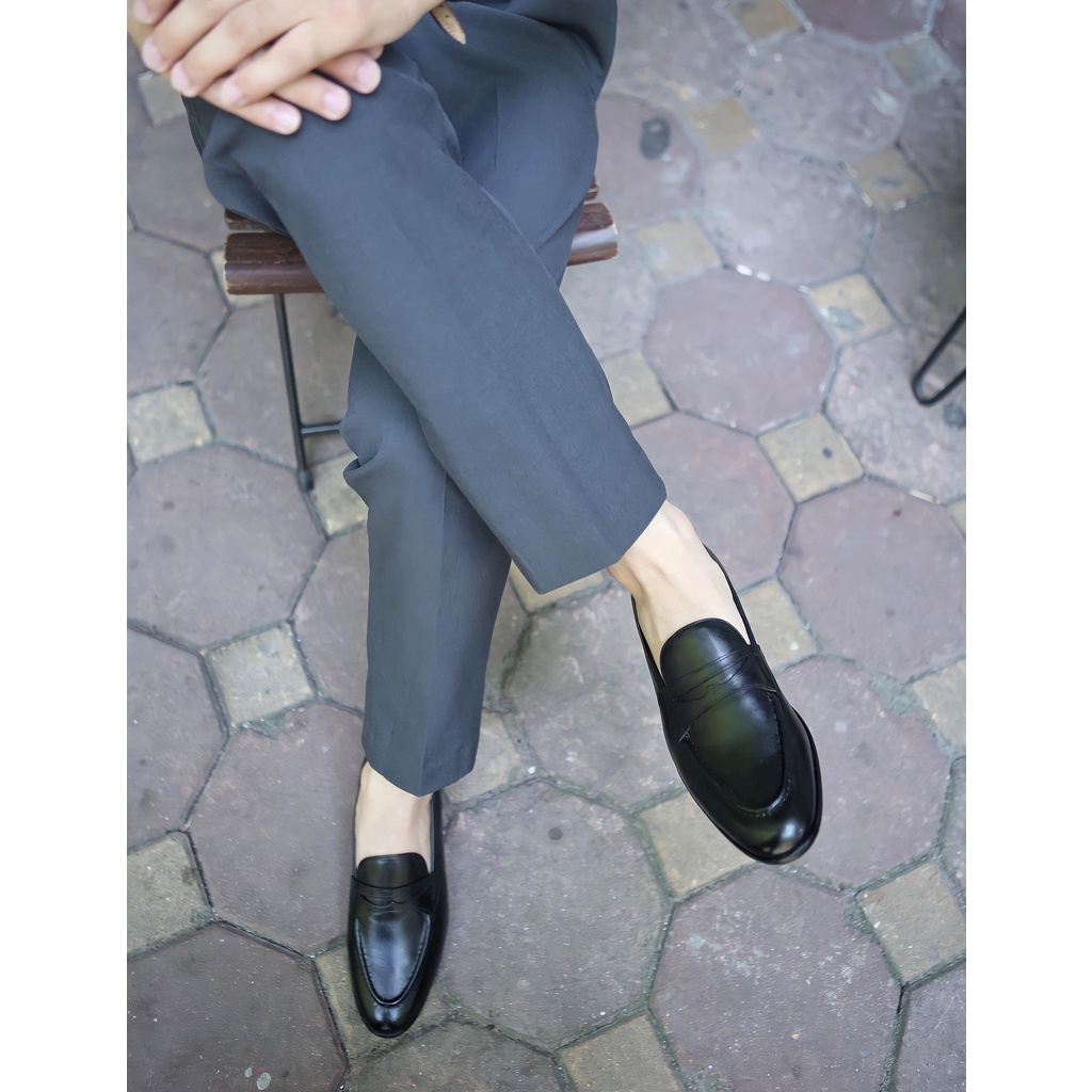 Giày Lười Loafer nam Đai Cánh Dơi da bò nguyên tấm Toroshoes Mã M675 Màu Đen