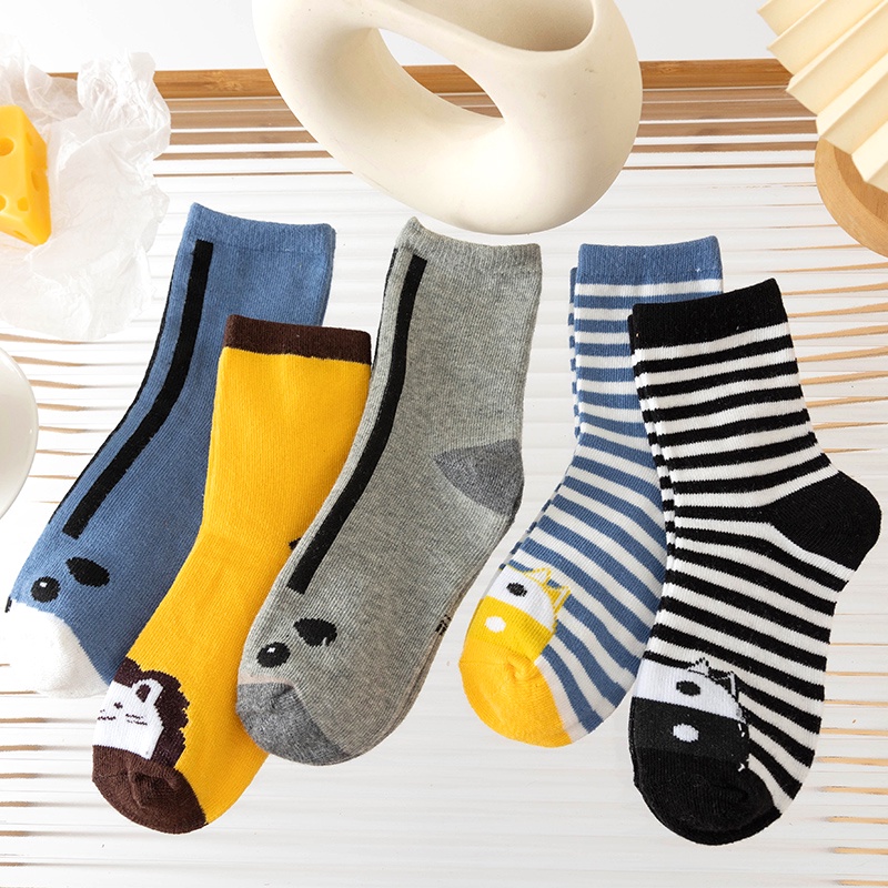 [THOMAS Kids] Set 5 Đôi Vớ Cotton Thoải Mái Họa Tiết Khủng Long Dễ Thương Cho Bé 1-12 Tuổi
