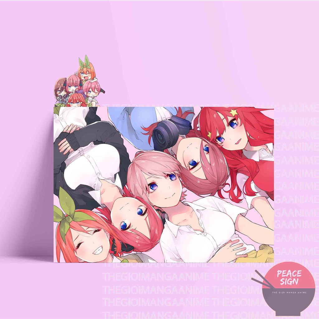 Tấm Postcard cao cấp Nhà có năm nàng dâu GOTOUBUN NO HANAYOME giấy 260gsm A5 anime chibi ảnh đẹp