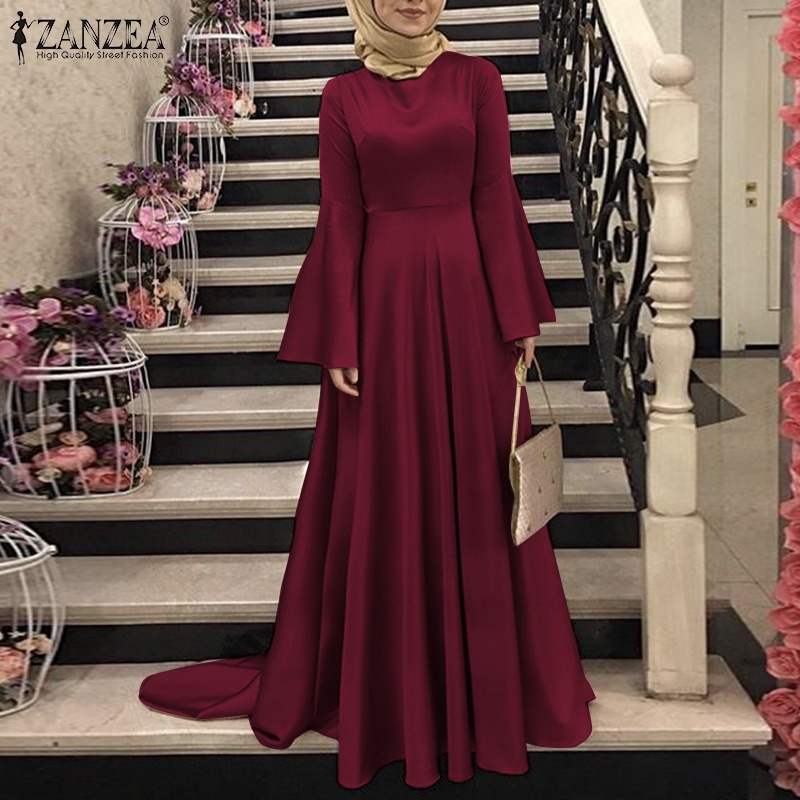 Đầm maxi  ZANZEA dài tay có khóa kéo thời trang cho nữ