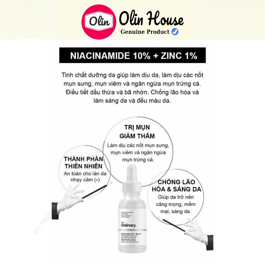 Tinh chất Serum The Ordinary Niacinamide 10% + Zinc 1% giảm mụn, thu nhỏ lỗ chân lông - Olin House