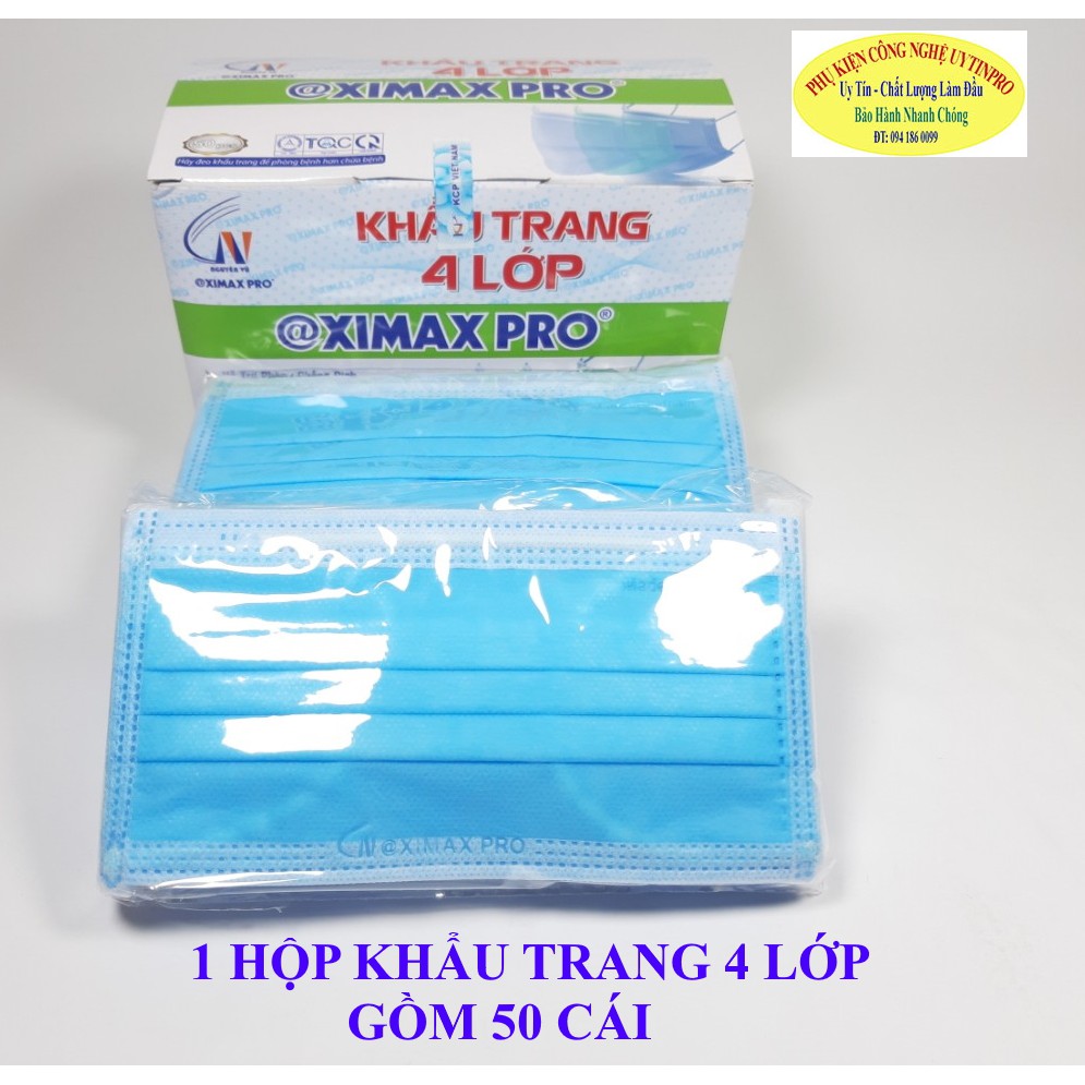 KHẨU TRANG 4 LỚP XIMAX PRO Hỗ trợ phòng ngừa dịch bệnh Lọc không khí ô nhiễm Hộp 50 cái màu xanh dương