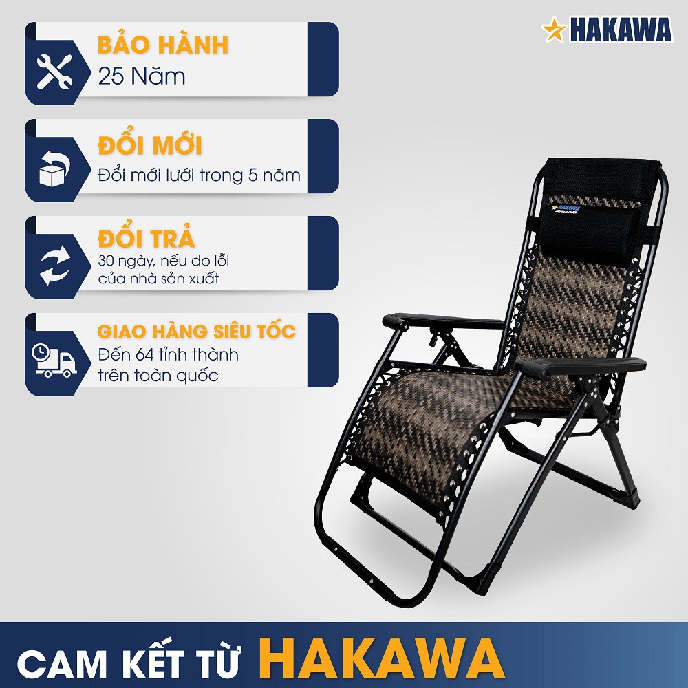 Ghế xếp thư giãn hạng sang HAKAWA - HK-G22 ( CÓ NỆM ) - Bảo hành 25 năm - Thay lưới, nệm miễn phí 5 năm