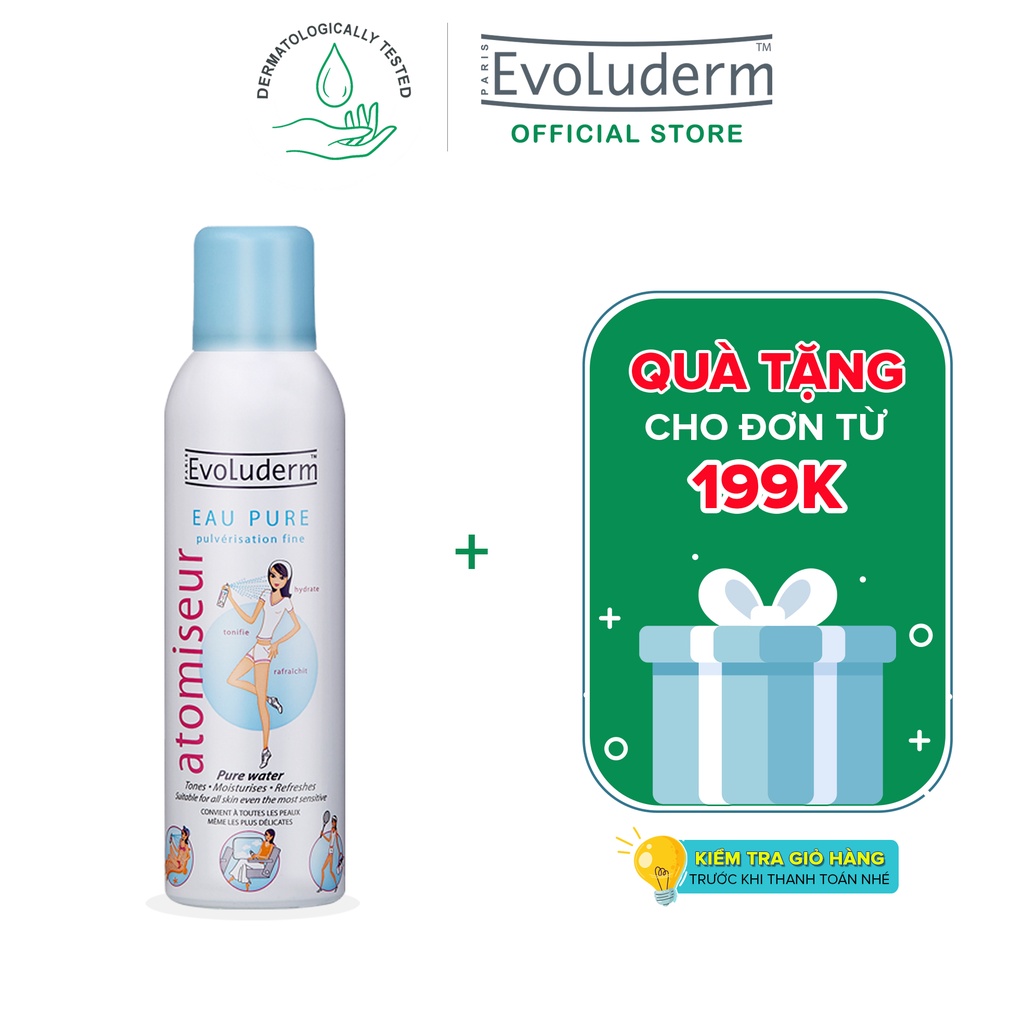 Xịt khoáng Evoluderm giúp dưỡng ẩm cấp nước và làm dịu làn da Atomiseur Eau Pure 150ml