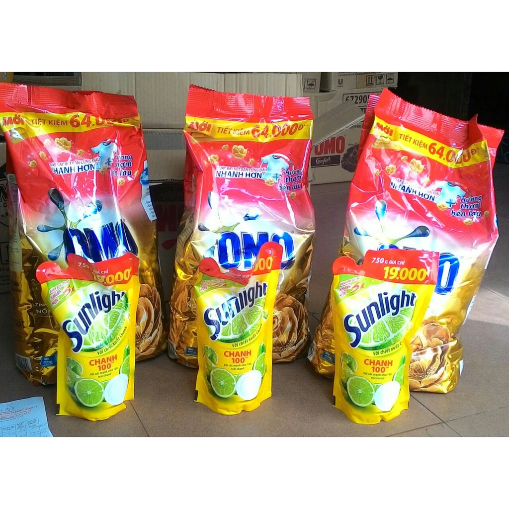 Bột giặt Omo Comfort tinh dầu thơm Nồng Nàn 5.5kg tặng nước rửa chén Sunlight
