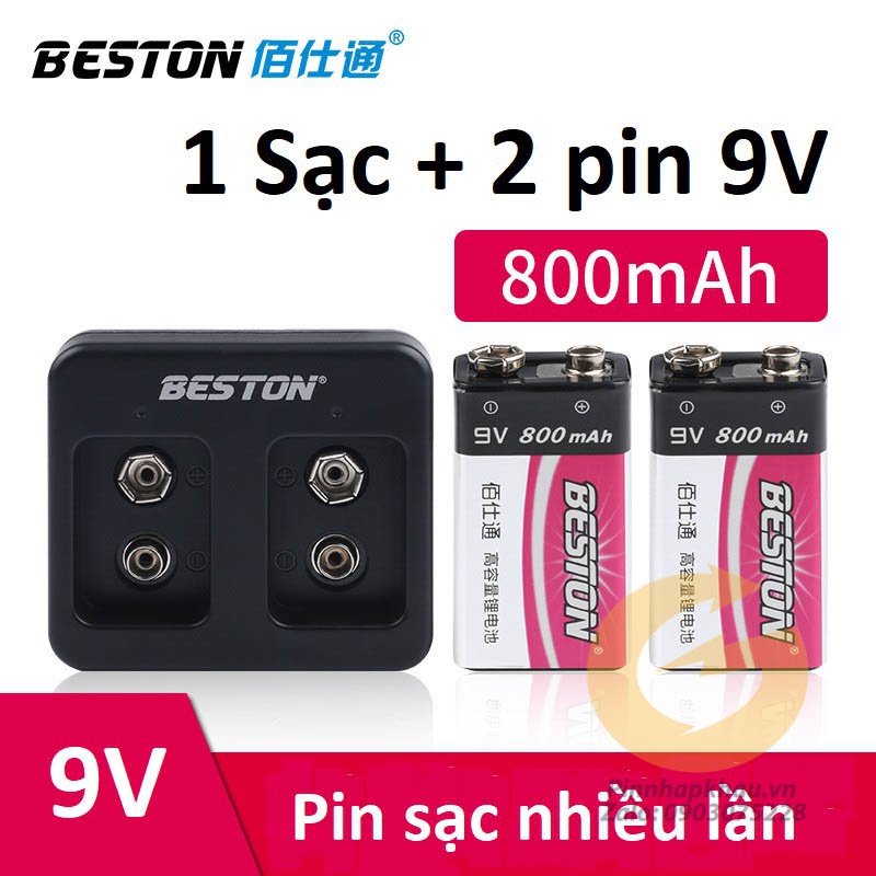 [P101] Bộ 2 pin sạc 9v và dock sạc cho 2 pin 800mah Chính hãng Beston Chuyên Mic karaoke | Bảo hành 2 tháng