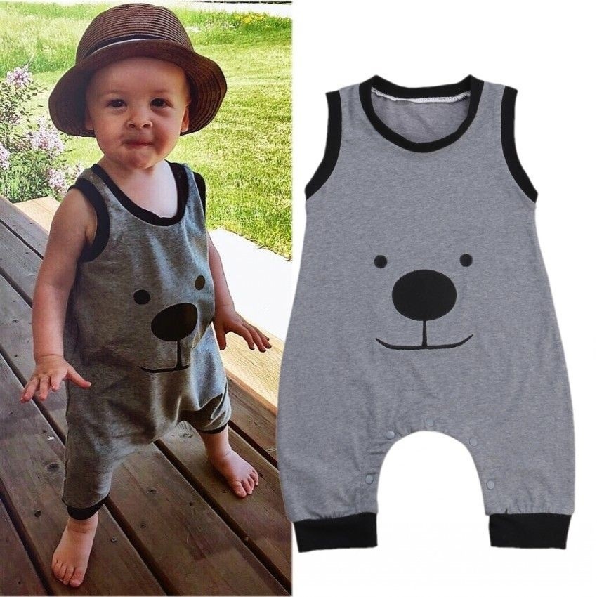 ღ♛ღHot Summer Cute Baby Boys Bear Clothes Sleeveless Bodysuit Jumpsuit Romper Outfits