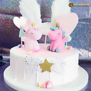 Ngựa Pony Trang Trí ngựa sừng màu trắng, hồng trang trí bánh kem