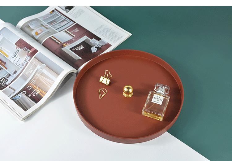 Khay tròn đựng đồ để bàn bằng kim loại phong cách Bắc Âu tinh tế trang trí nhà ở