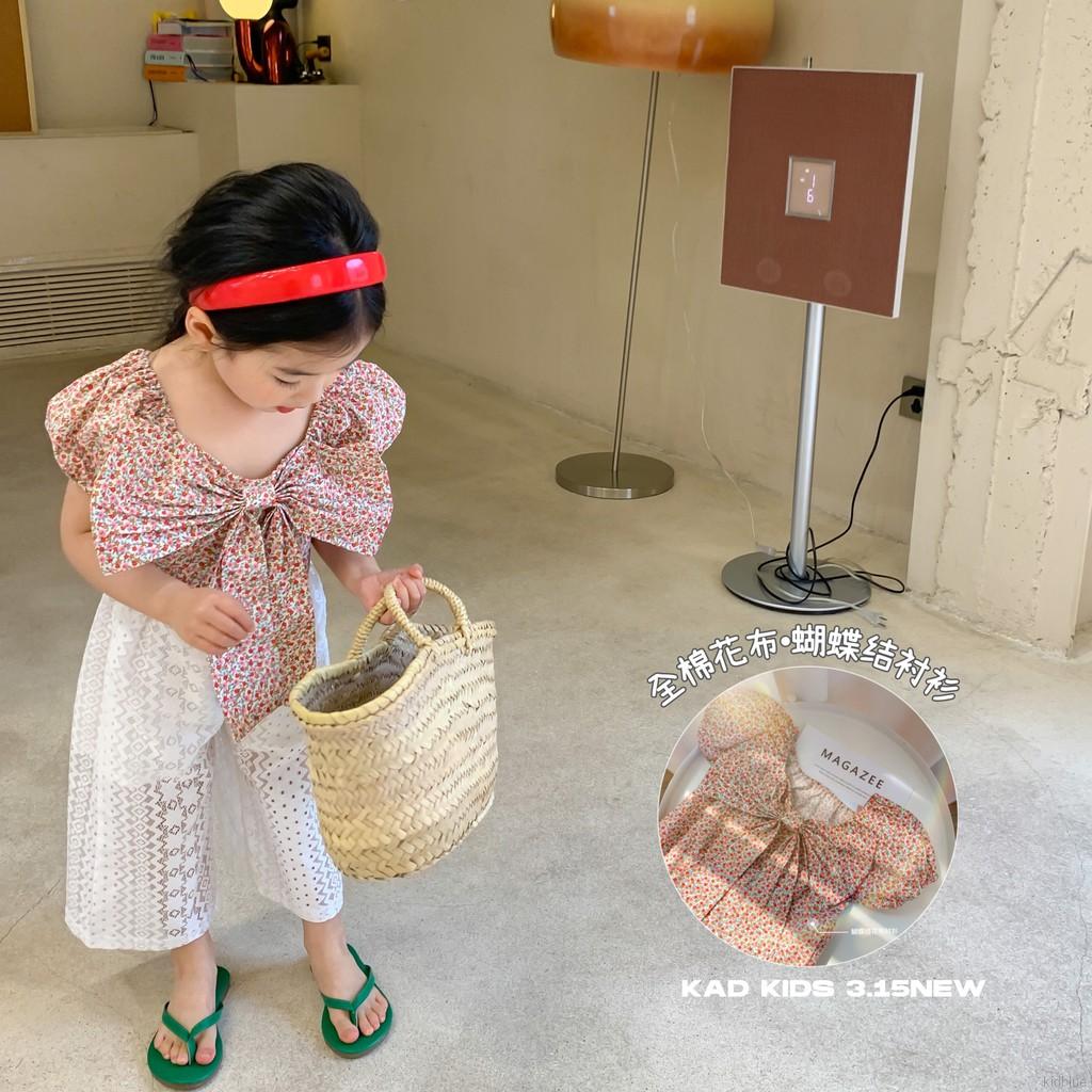 Áo tay phồng họa tiết hoa nhí phong cách Hàn Quốc đáng yêu cho bé gái