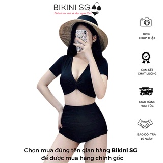 Đồ bơi nữ kín đáo áo có tay phối quần bơi lưng cao che khuyết điểm đi biển đẹp BIKINI SÀI GÒN