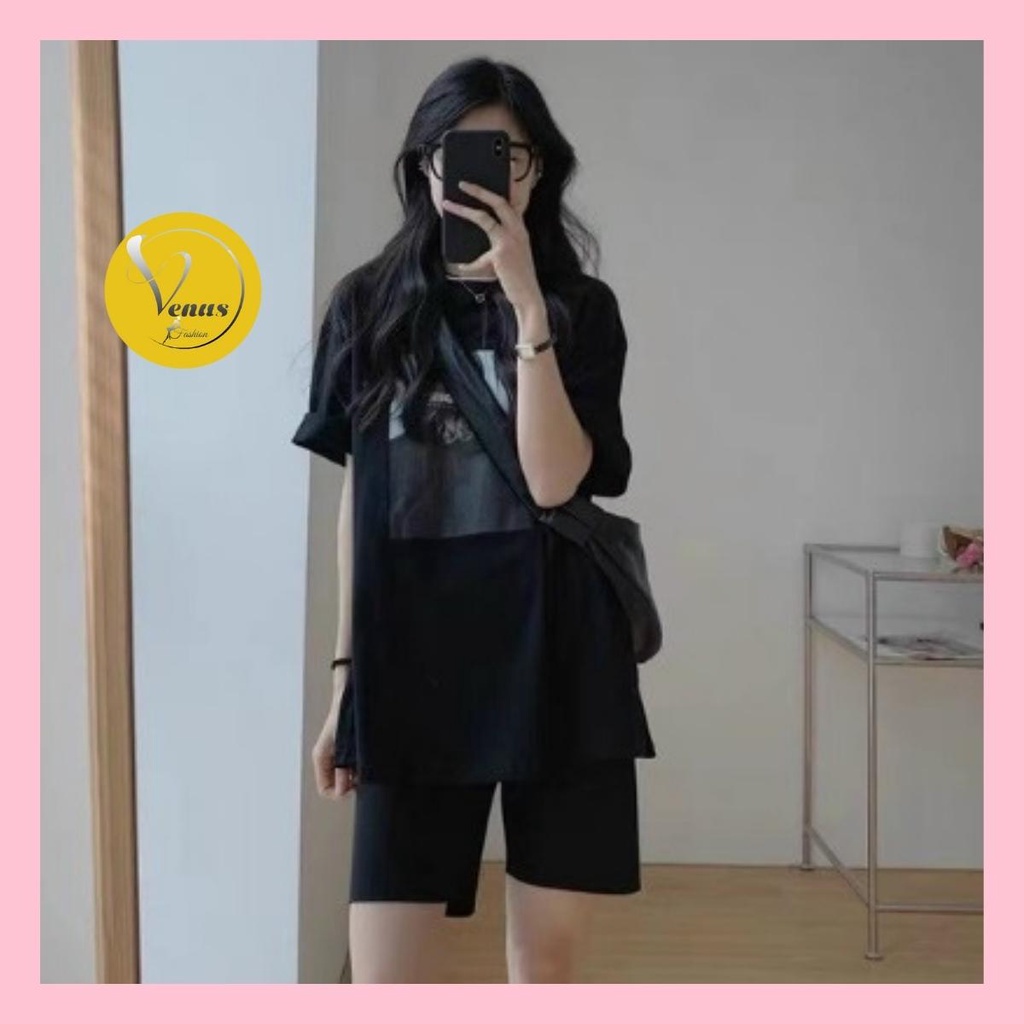 Set bộ đùi thun cộc tay XẺ TÀ áo phông form rộng quần short phong cách thể thao đi dạo mát mẻ - VENUS