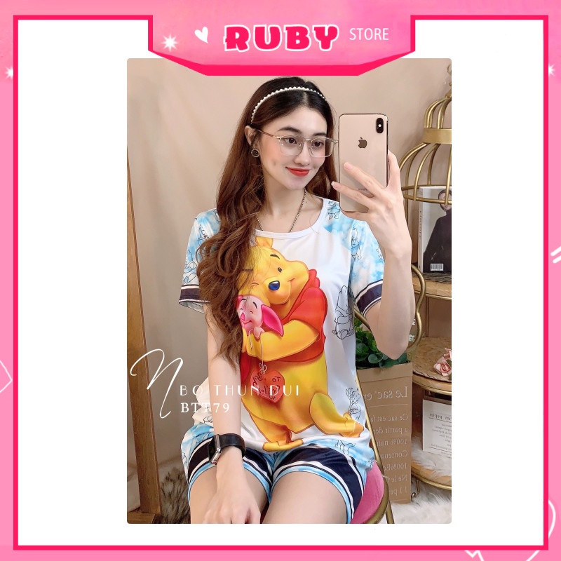 Set bộ hoạt hình Free Size Dưới 47KG ❤ Thun đùi mặc nhà chất đẹp mềm mịn mát ❤ Rubystorevn BTT79