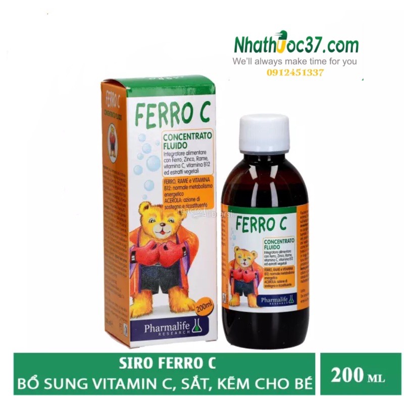 Fitobimbi Ferro C 200ml - Bổ sung sắt và kẽm Ferro C cho bé, Nhập khẩu nguyên hộp từ Italy