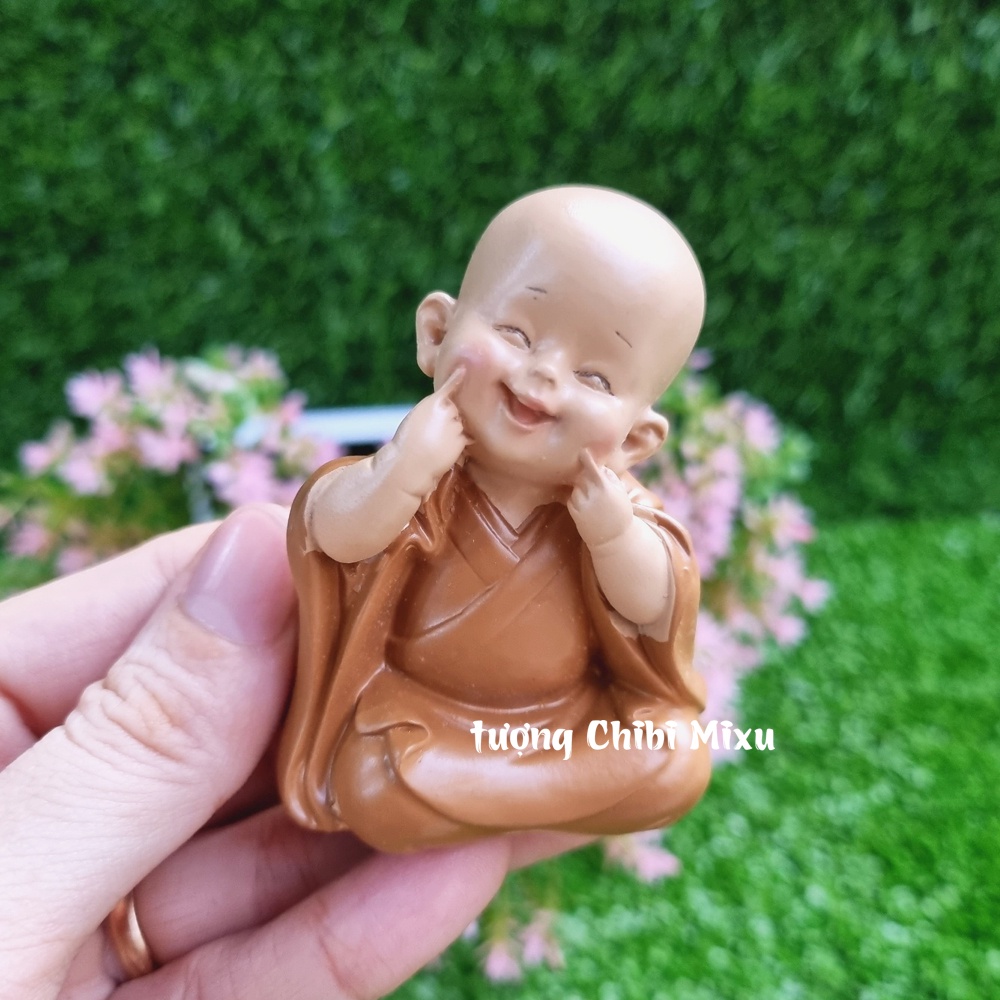 Bộ 04 chú tiểu áo nâu size nhí 7cm