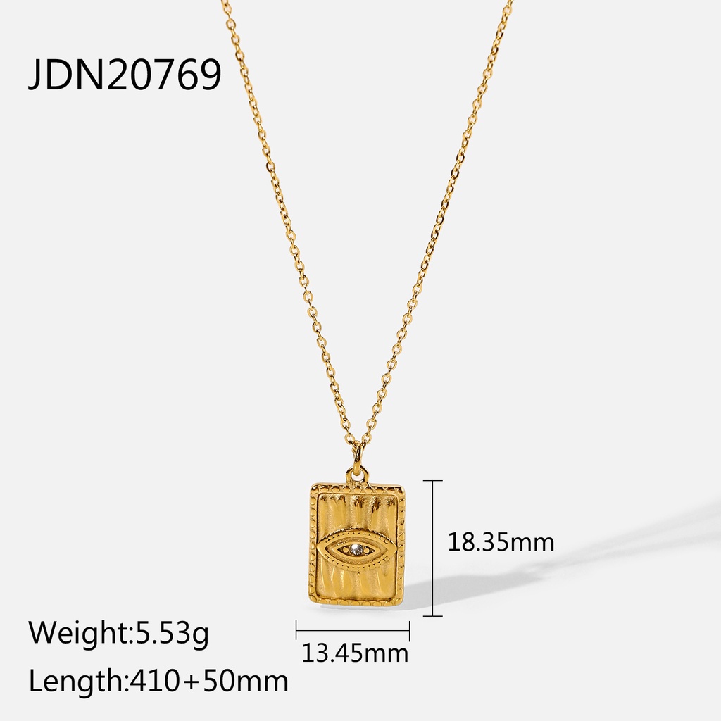 Vòng cổ Thép Không Gỉ Mạ Vàng 18K Mặt Vuông Chạm Nổi Mắt Trăng Mặt Trời