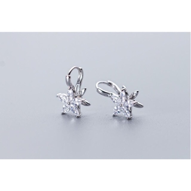 Khuyên tai hoa 5 cánh đối xứng bạc ta