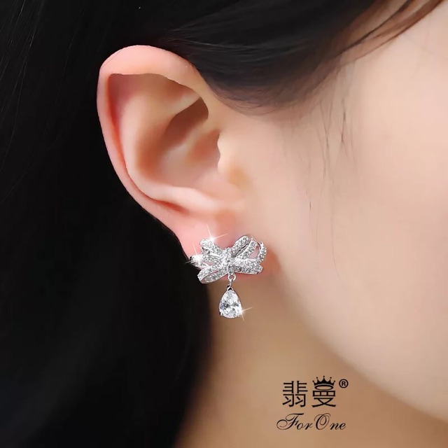 Bông tai bạc 925 cao cấp đính đá thời trang hàn quốc