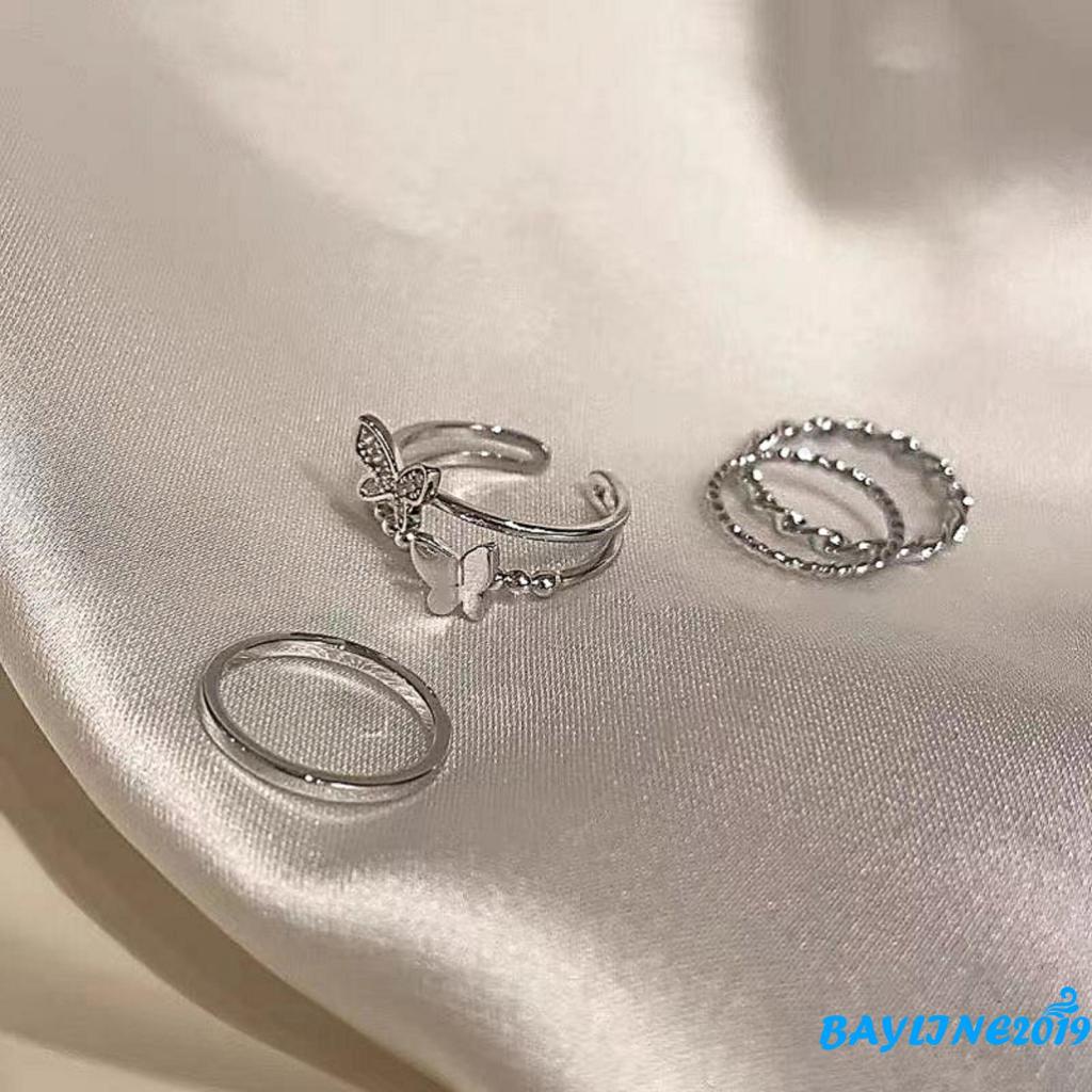 Set 4 nhẫn đeo tay hình bướm lấp lánh thời trang dành cho nữ