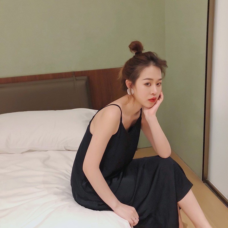 Váy 2 dây dài suông quốc dân SUTANO có khuy điều chỉnh chất đũi lụa mát mặc nhà đi biển du lịch - V380