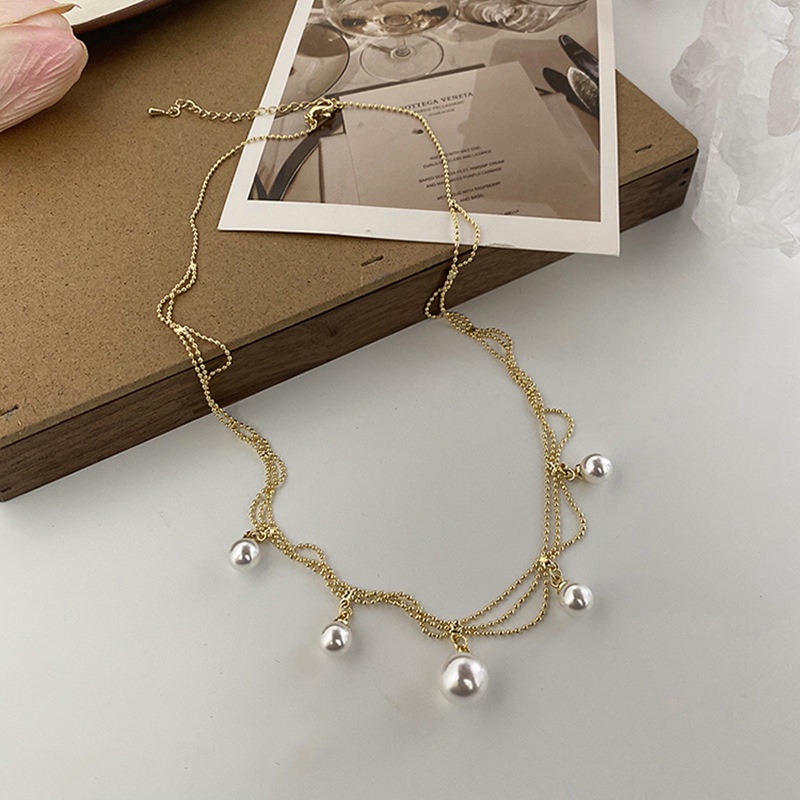 Dây Chuyền Nhiều Lớp Đính Ngọc Trai Phong Cách Công Chúa Cổ Điển Sang Trọng Dành Cho Nữ