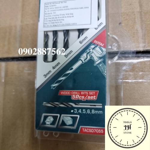 Bộ mũi khoan gỗ 5 chi tiết Total TACSD7055