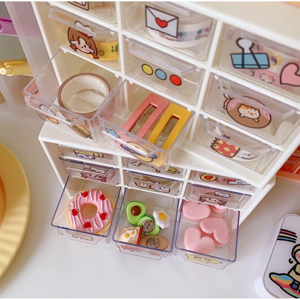 Hộp nhựa đa năng 9 ngăn đựng đồ siêu xinhkệ 9 ngăn đựng đồ mini tặng kèm sticker