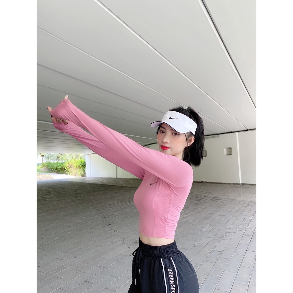 Áo Croptop Tay Dài Tập Gym Yoga Nữ, Vải Thun Lạnh Phối Lưới Lưng - ATD06