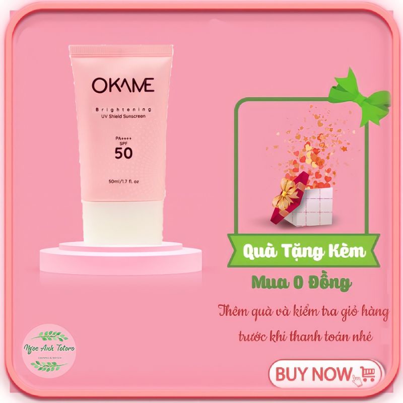 Kem chống nắng toneup, quang phổ rộng Okame Brightening UV Shield PA++++ Spf 50 50ml