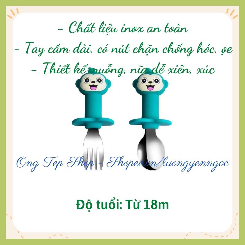 Thìa dĩa tập xúc cho bé tập ăn chất liệu inox cao cấp hình khủng long inox