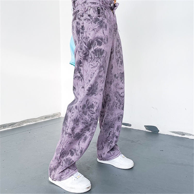 Quần Jeans Dài Ống Rộng Lưng Cao Màu Nhuộm Thời Trang Xuân Thu Phong Cách Mới Dành Cho Nữ Cỡ Lớn