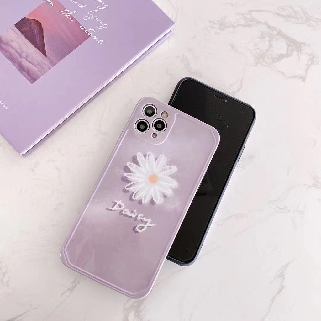 Ốp điện thoại nhựa dẻo in hình hoa cúc nền tím dễ thương cho iPhone11 PRO MAX 6/6s 7/8Plus SE2 X/XS XR XSMAX