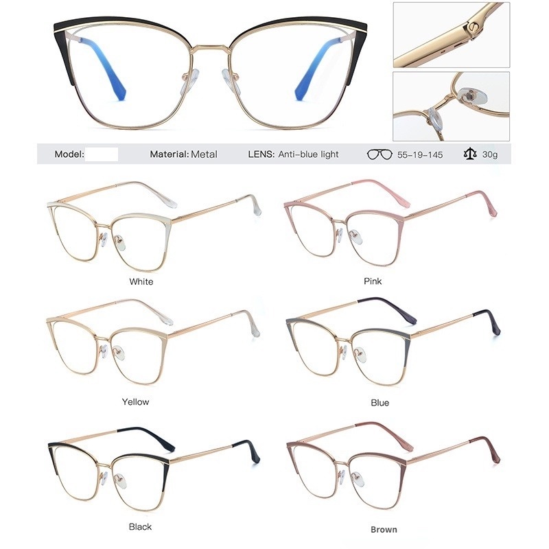 Mắt Kính Gọng Kim Loại Chống Ánh Sáng Xanh Thời Trang Phương Tây Chất Lượng Cao