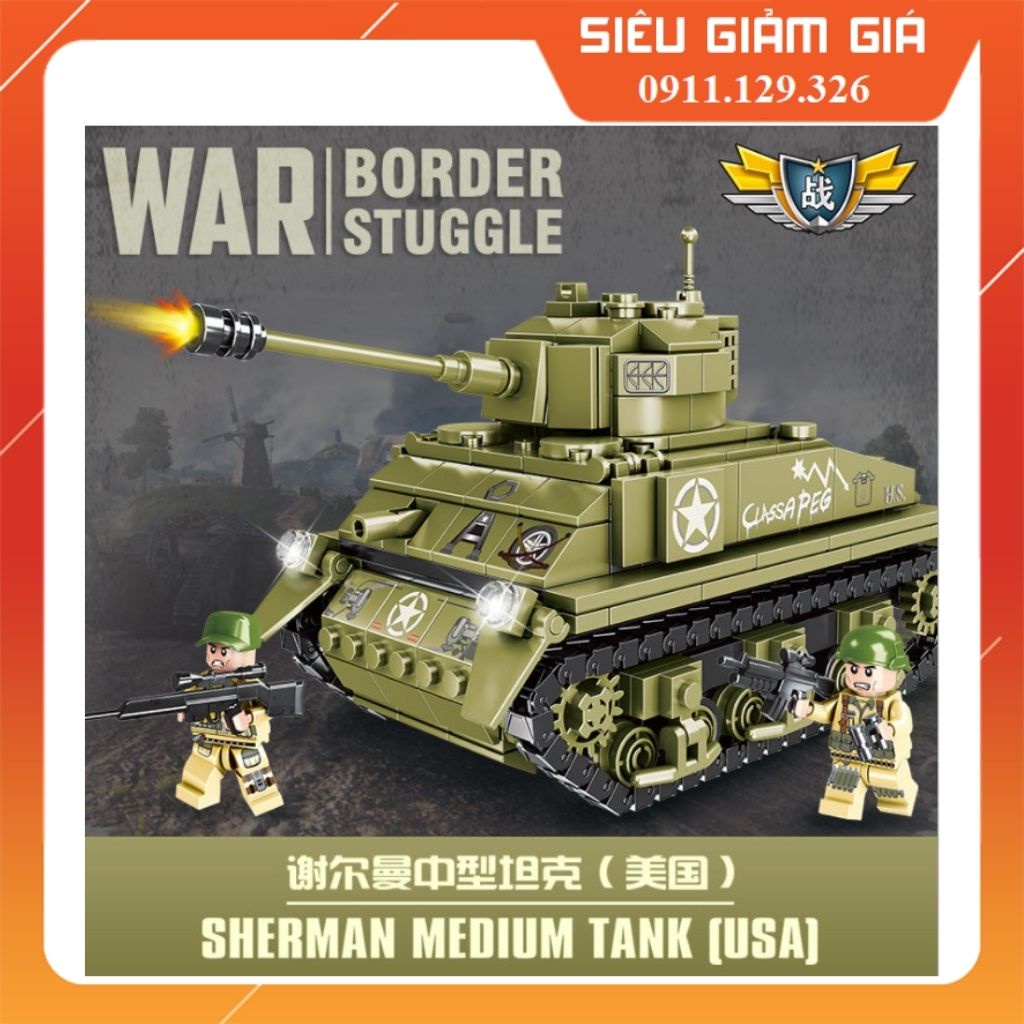Lắp Ráp Xếp Hình Xe Tăng Mô Hình Sherman Medium Tank 467 Khối ZIBO6854- Đồ Chơi Ghép Hình Sáng Tạo