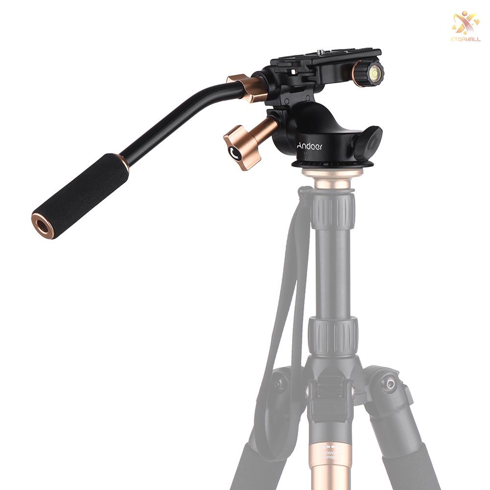 ET Andoer Q08S Aluminum Alloy 3-Way Damping Video Head Tripod Head with Pan Bar Handle Support 360° Panoramic Shooting 1/4&quot; Screw Mount 3/8&quot; Screw Hole for DSLR ILDC Camera for Tripod Monopod Max. Load 6kg