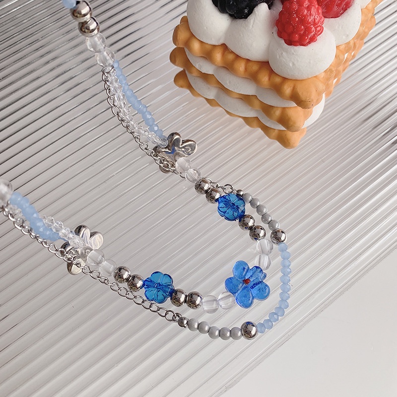 Vòng cổ Hai Lớp Trong Suốt Họa Tiết Hoa Và Bướm Phong Cách Harajuku Dễ Phối Đồ