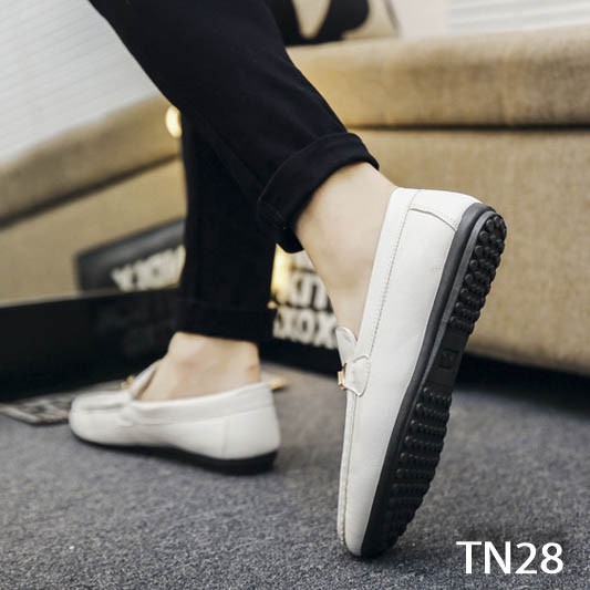 Giày Da Nam Cao Cấp Da Trơn Đai Ngang Phong Cách Hàn Quốc [Màu Trắng - TN28]