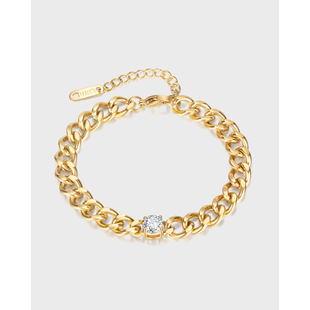 Vòng Tay Thép Titan Đính Đá Zircon Đơn Giản Đa Năng Thời Trang Cho Nữ