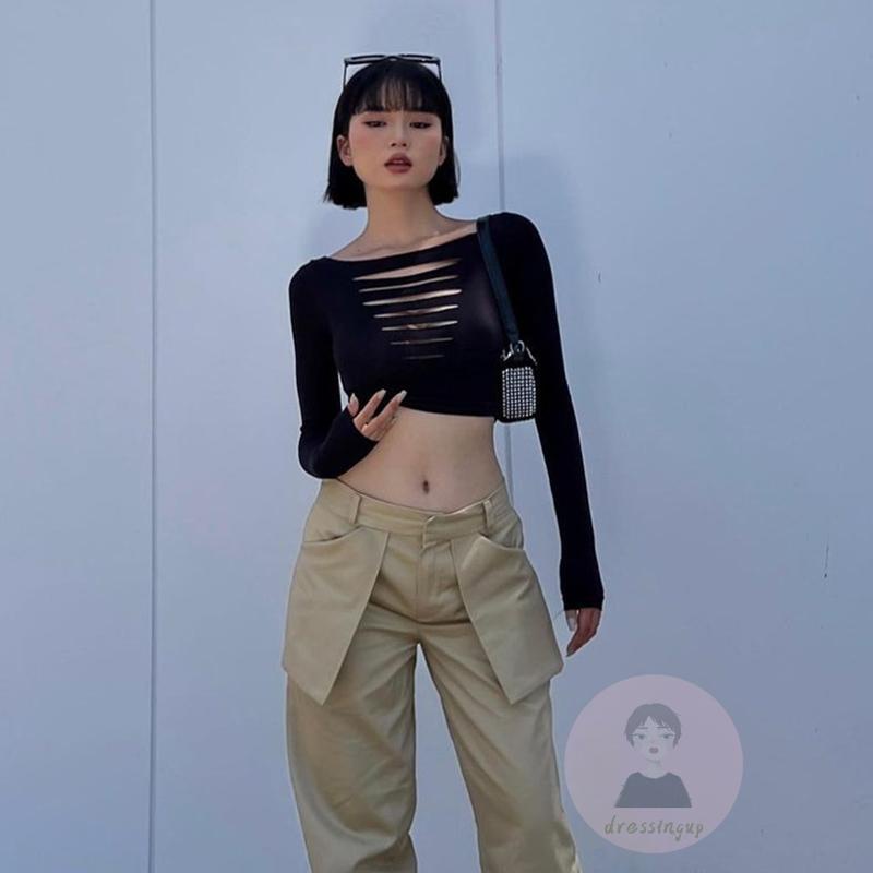 Áo Thun Dài Tay Cổ Thuyền Màu Trơn Thời Trang Mùa Hè Cho Nữ