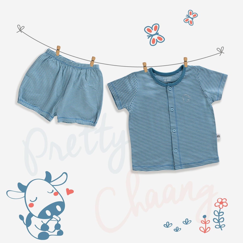 Bộ quần áo cộc tay cúc giữa cho bé hãng Chaang chất liệu vải cotton thoáng mát