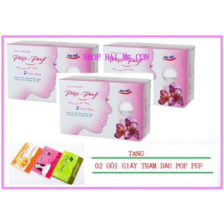 Combo 03 hộp Bông Trang Điểm Pop Puf 2 công dụng(100 Miếng) Tặng 02 gói giấy thấm dầu