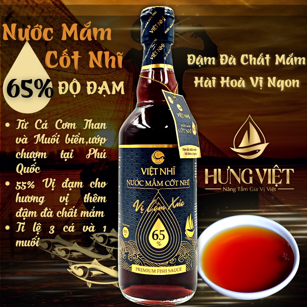 Nước Mắm Cốt Nhĩ Việt Nhĩ 510ml vị đậm đà 65% Độ đạm Chai Thuỷ TInh Sang Trong