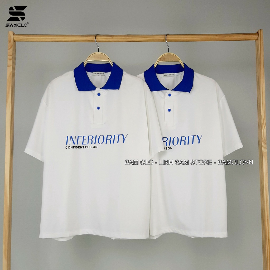 Áo POLO nữ tay lỡ SAM CLO thun freesize form rộng dáng Unisex - mặc cặp, nhóm, lớp in chữ INFERIORITY