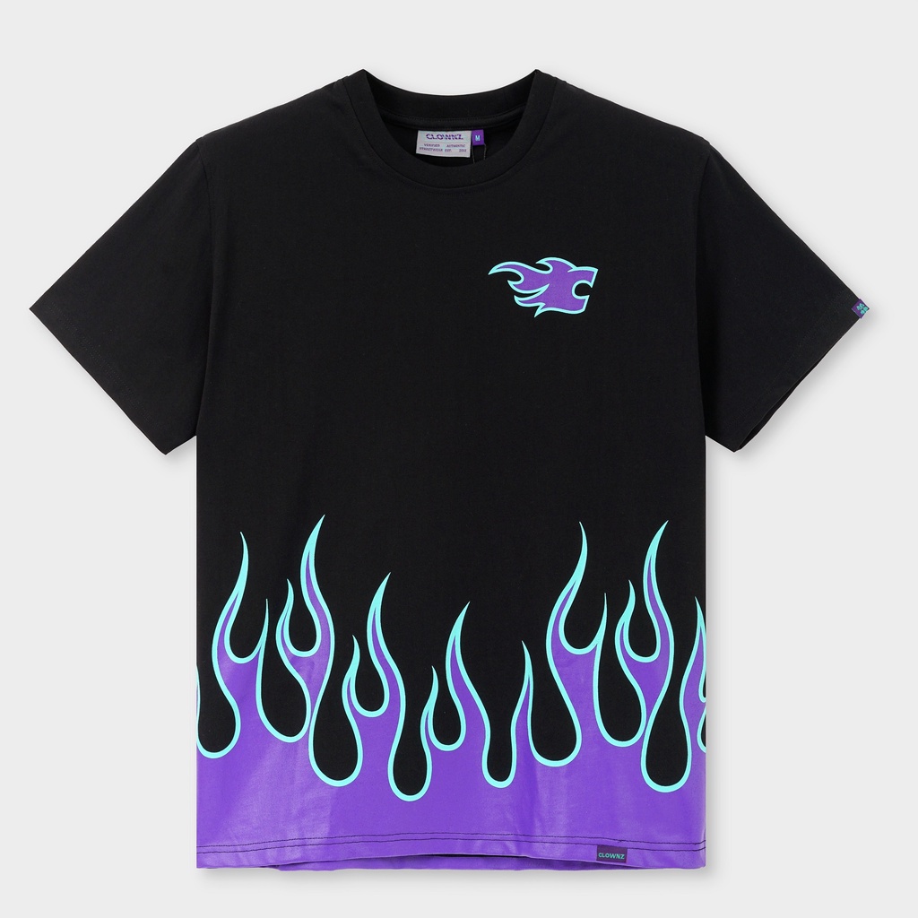 Áo thun tay lỡ local brand Clownz Racing Flames họa tiết lửa unisex, form rộng, chất cotton | BigBuy360 - bigbuy360.vn