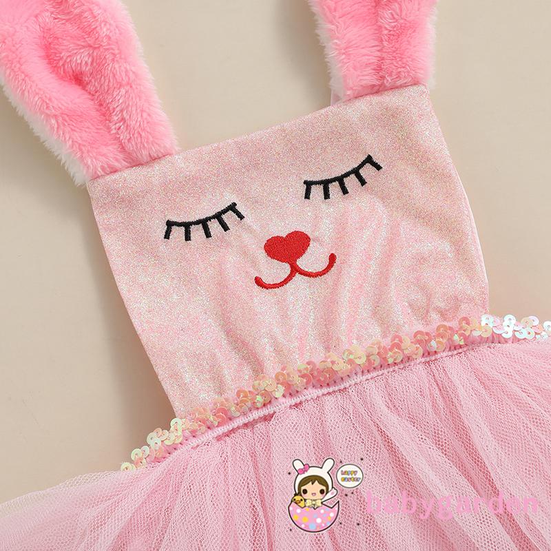 Bộ Áo Liền Quần Không Tay In Hình Thỏ Đính Kim Sa Dễ Thương Dành Cho Bé Gái 0-24 Tháng Tuổi