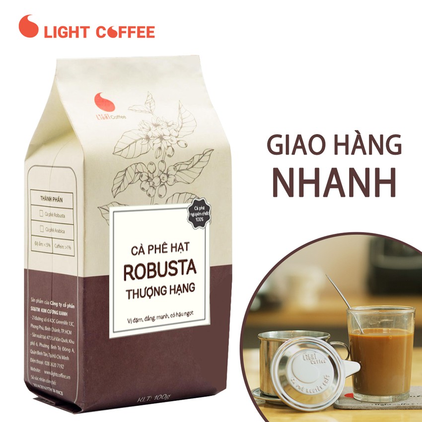 [Mã BMBAU50 giảm 7% đơn 99K] Cà phê nguyên chất 100% dạng hạt Thượng hạng Light Coffee - Gói 100gr