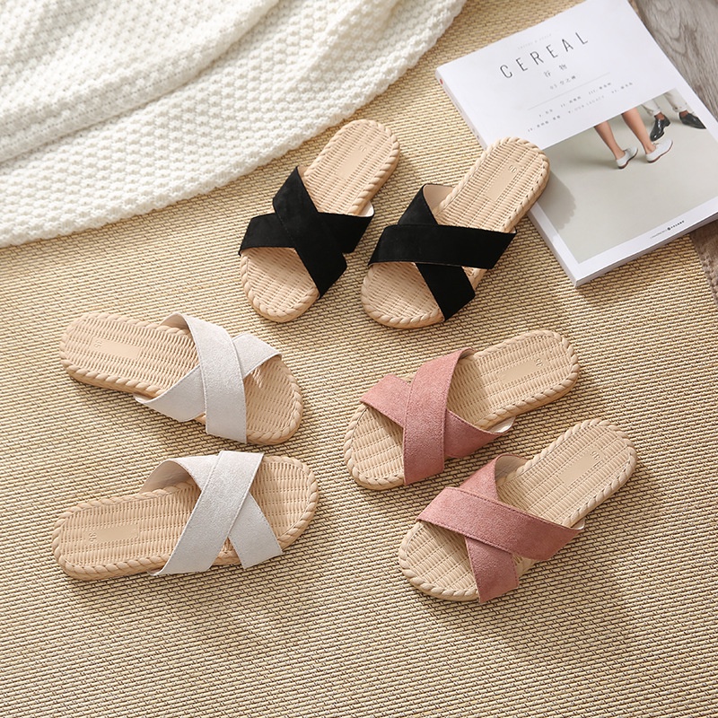 Dép Giả Cói Quai Chéo Màu Trơn